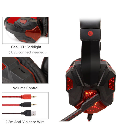 Audífonos Gamer con Micrófono y Luz LED – Headset Cableado 3.5mm / USB para PC y Consolas